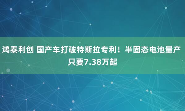鸿泰利创 国产车打破特斯拉专利！半固态电池量产 只要7.38万起